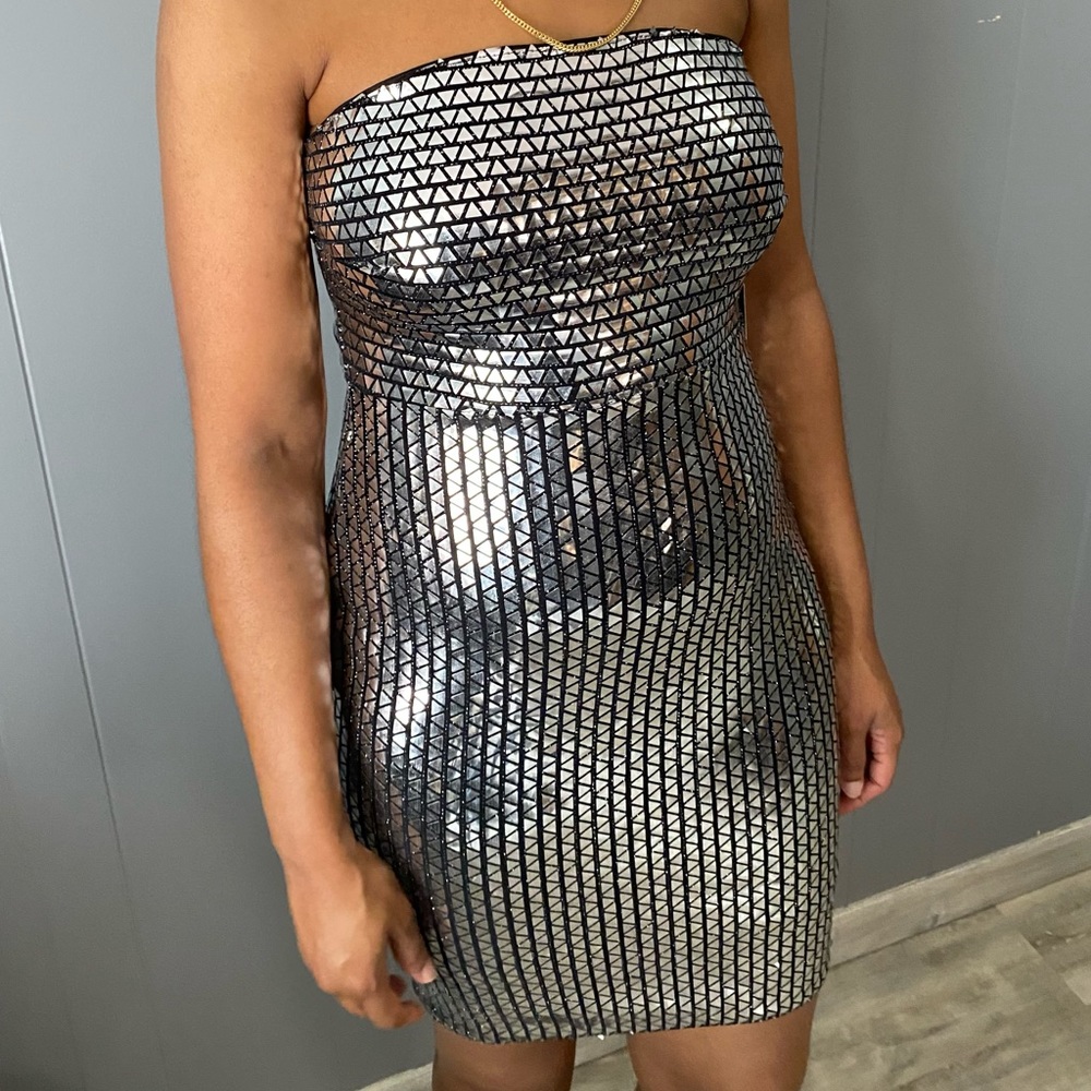 Haute Monde Silver Metallic bodycon Dress